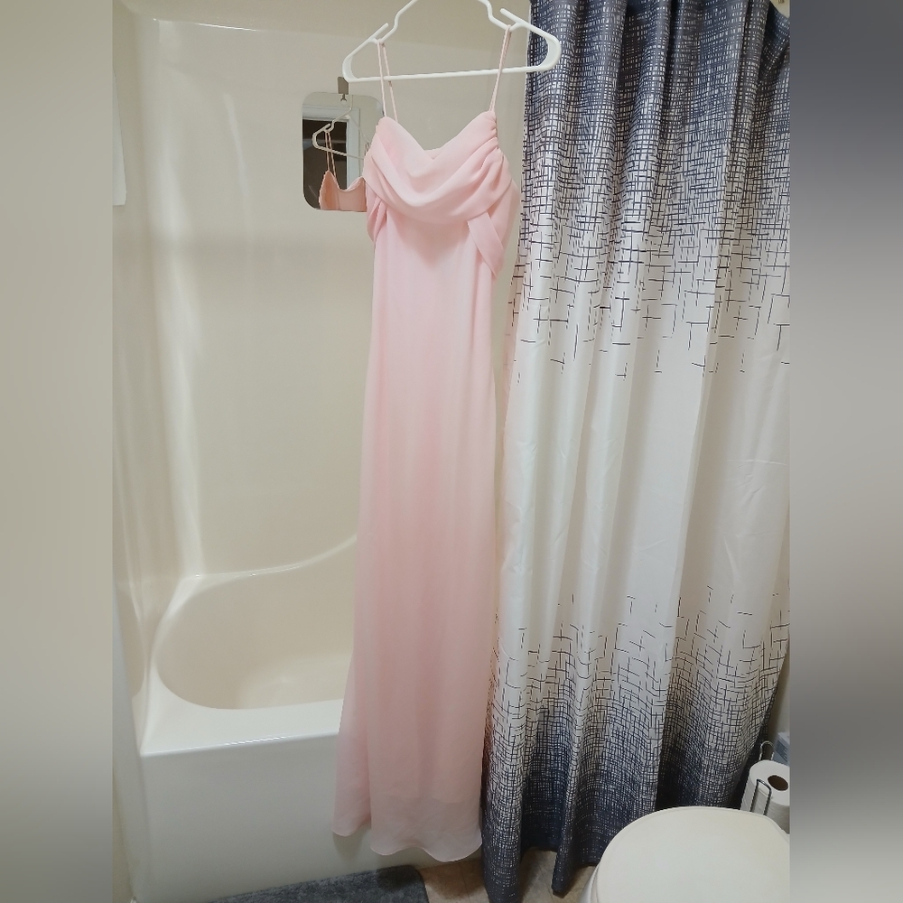 Draped Pastel Pink Prom Gown